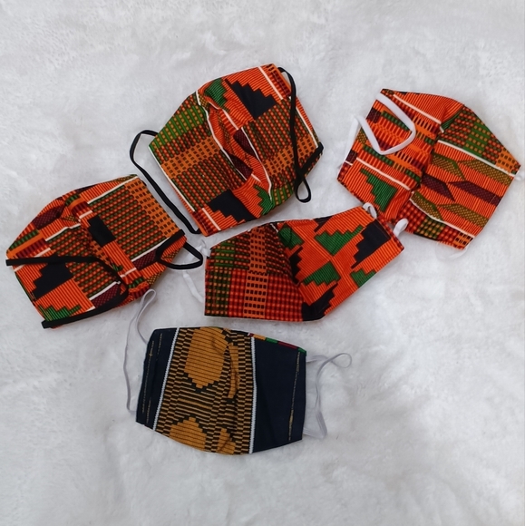 Traditional Kente Ankara African Ethnic Print Handmade Face Mask 4 Large 1 Small - Picture 3 of 5